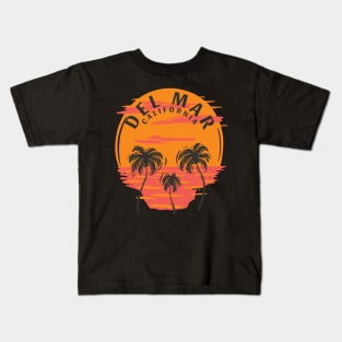 Del Mar California Sunset Skull and Palm Trees Kids T-Shirt